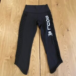 Lululemon X Soulcycle Leggings Women's size 4 black mesh ruffle sidewall Cycling